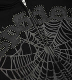 Sp5der OG Web Studded Zip Hoodie Black