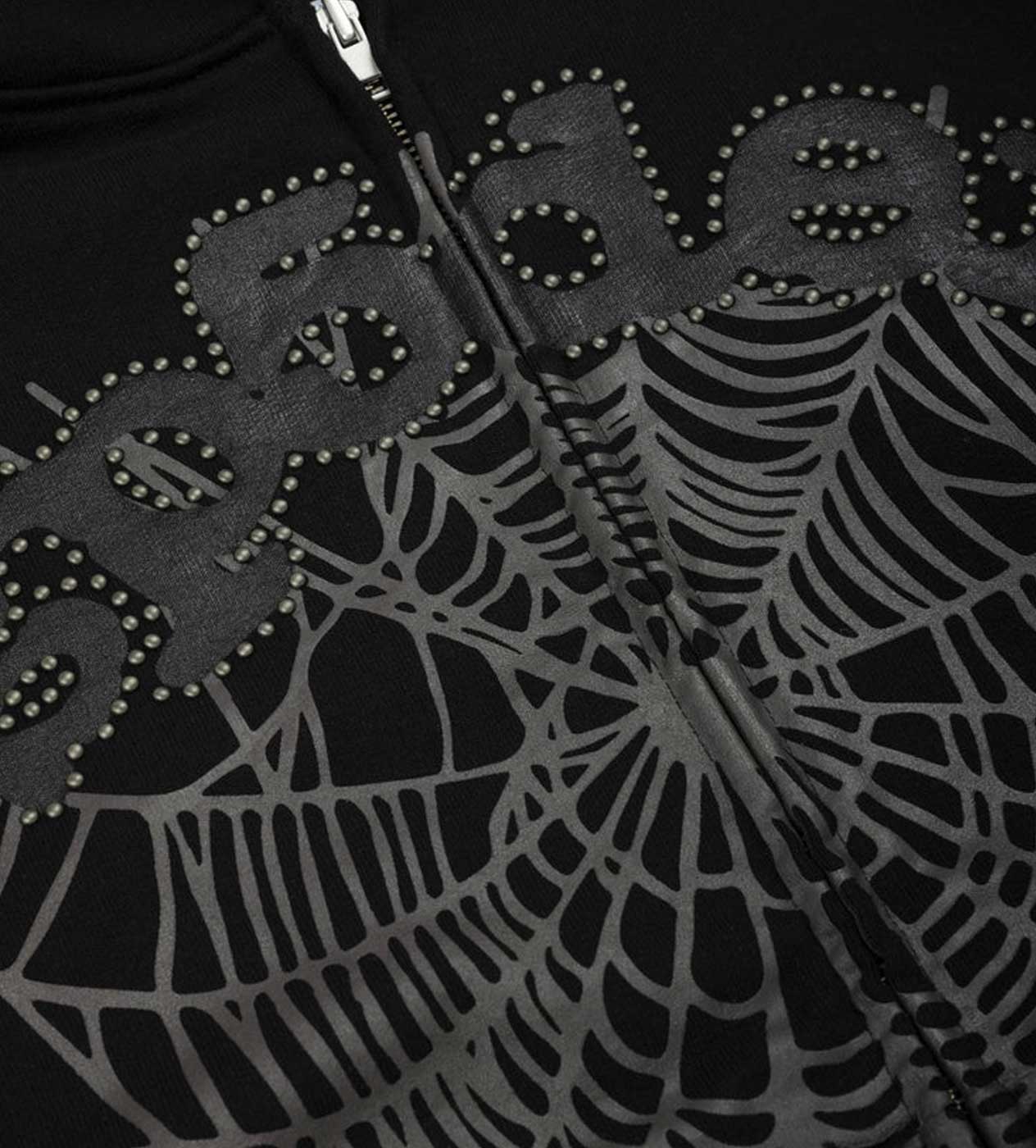 Sp5der OG Web Studded Zip Hoodie Black